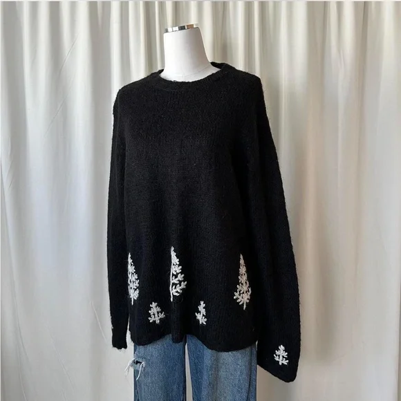 Vintage Black Karen Scott wool blend  crewneck sweater with embroidery size XL. - Picture 2 of 8